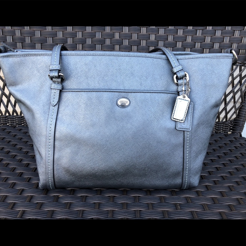Authentic metallic silver Coach shoulder bag